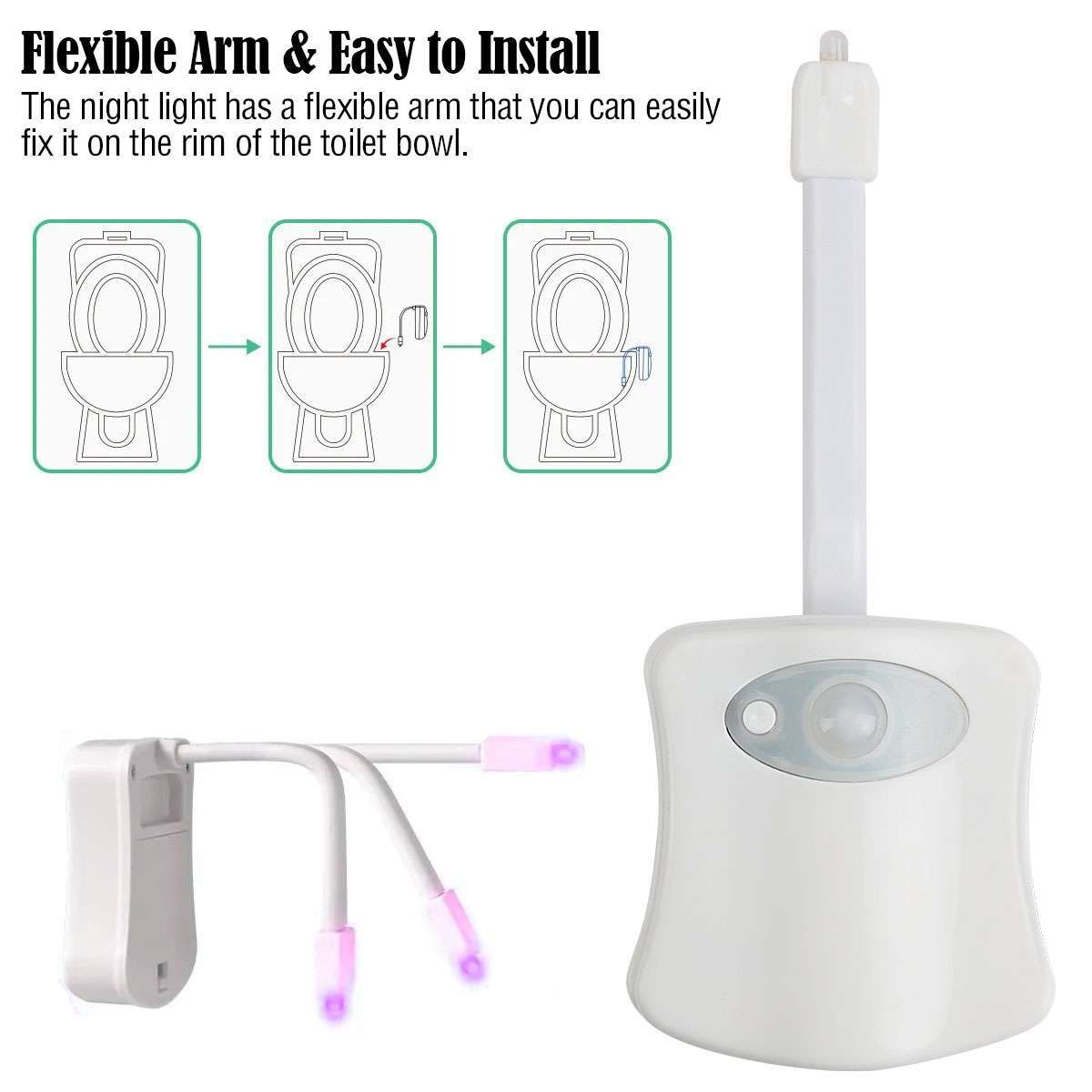 4Pcs Motion Activated LED Bathroom Toilet bowl Night Light 16 Colors Kids Safe
