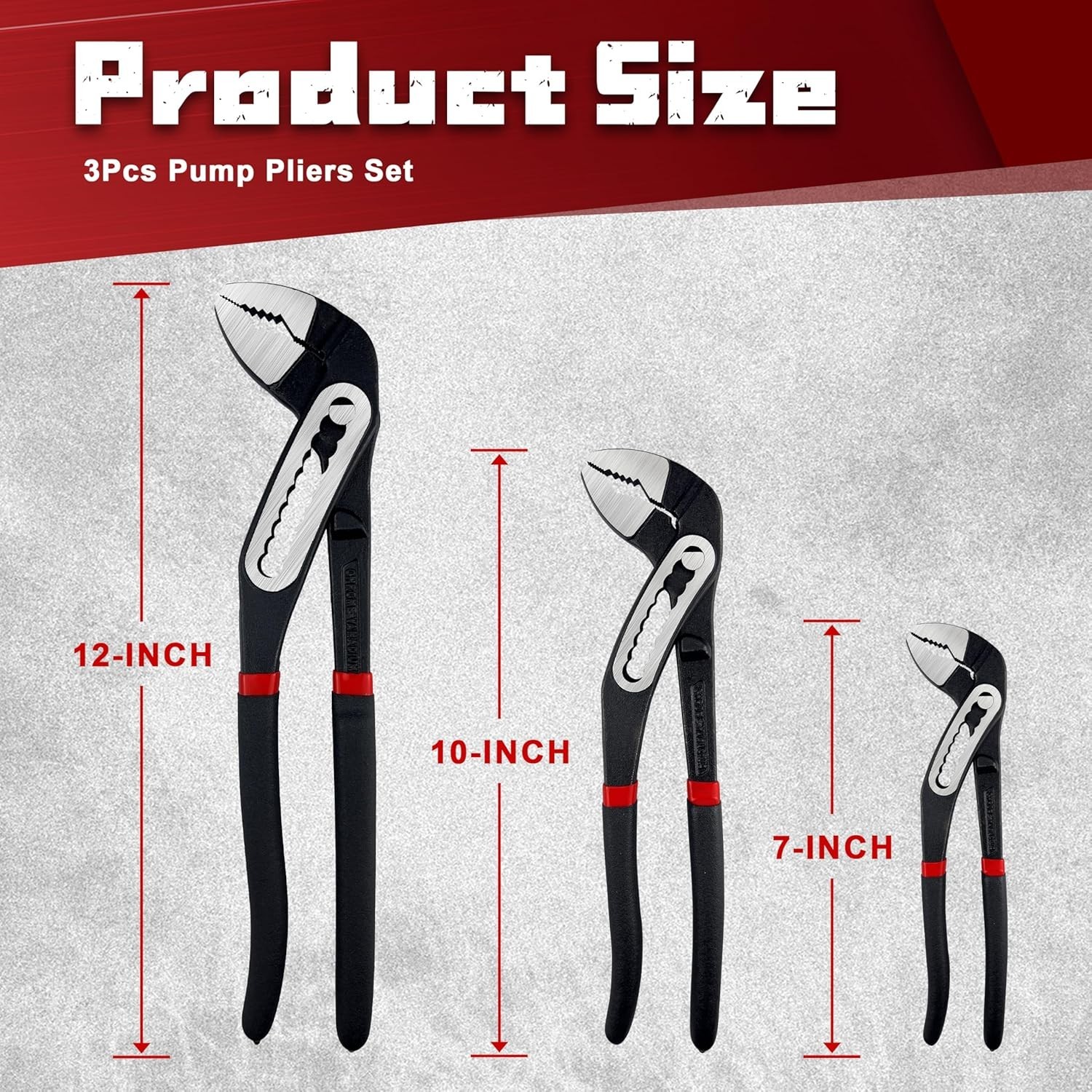 SHALL Groove Joint Pliers Set (12,9-1/2,7 Inch), Push-Lock Water Pump Pliers