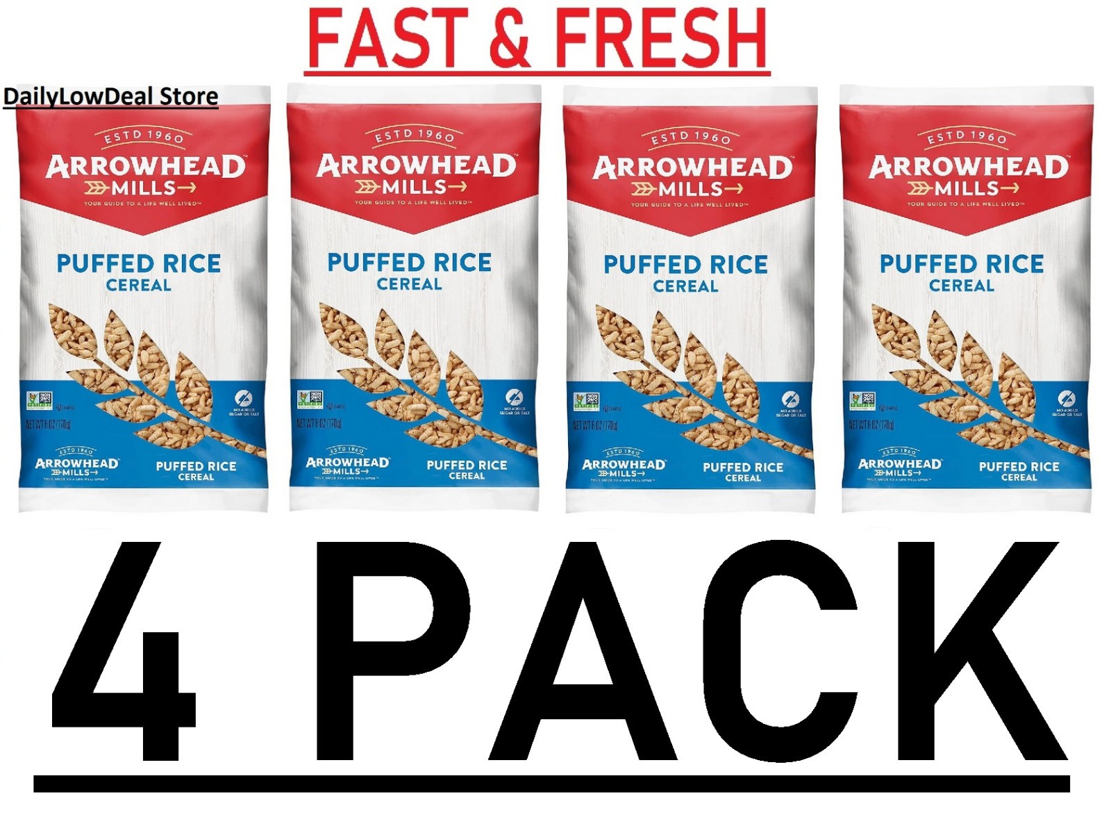 Arrowhead Mills Cereal, Puffed Rice, 6 Ounce (Pack of 3) – NEW FAST SHIPPING