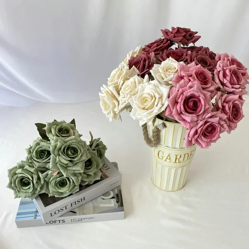 41CM 7 Forks Silk Screen Diamond Rose Artificial Flower Wedding Living Room
