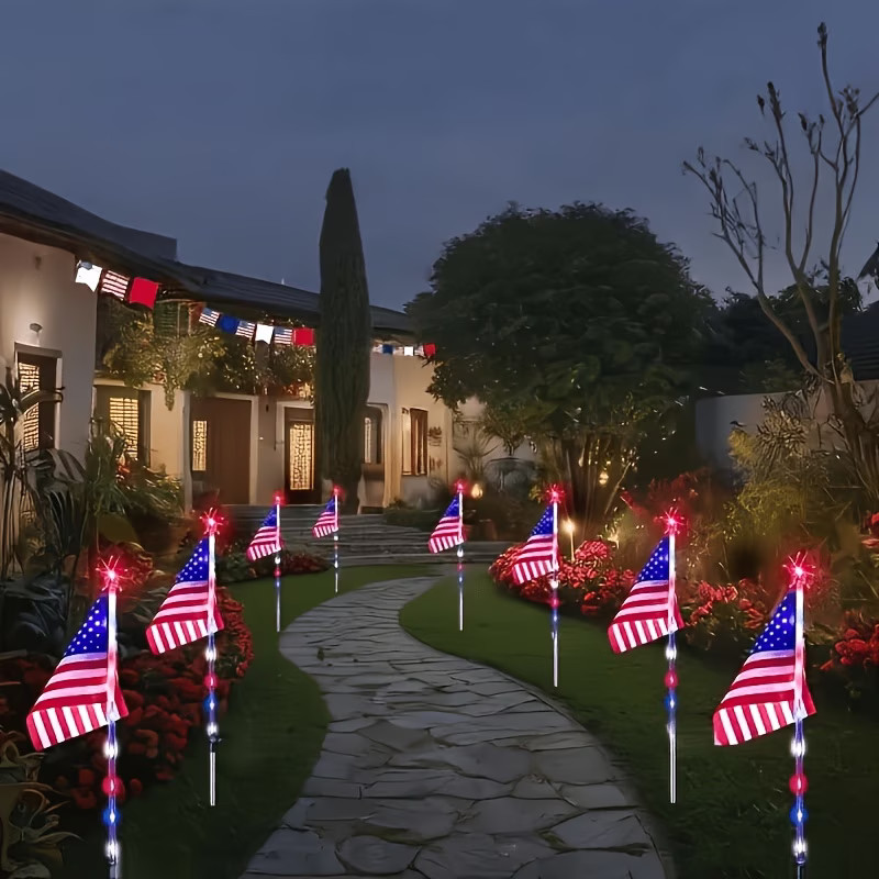 8Pcs Solar American Flag Lights Set for 4th of July Decoration Yard Garden Decor