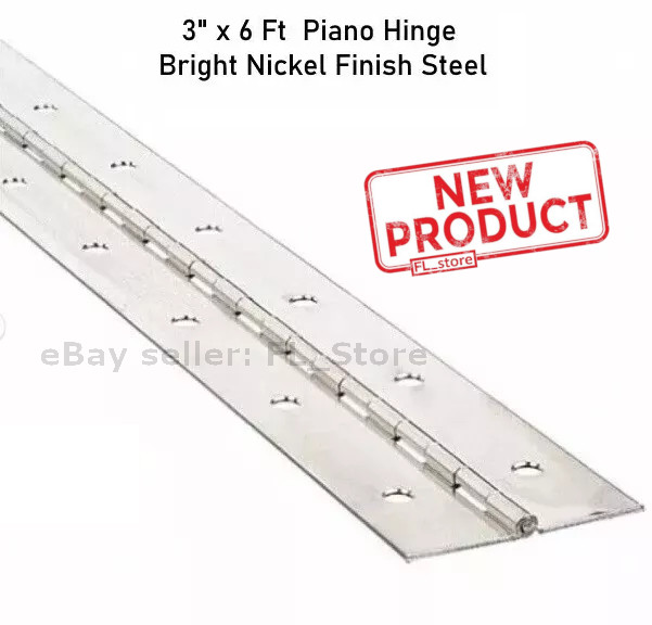Piano Hinge 3″ x 72 in Bright Nickel Finish Steel Continuous Nonremovable Pin