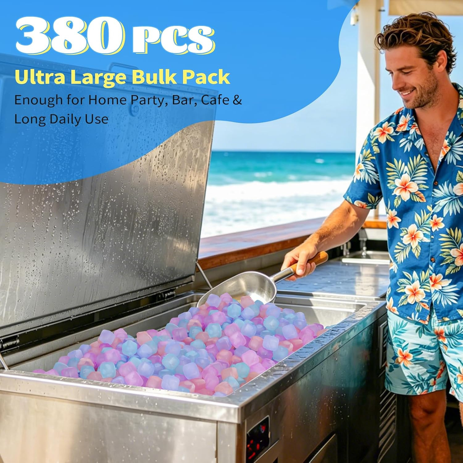 380 Pack Color-Changing Reusable Ice Cube, Plastic Ice Cubes for Drinks