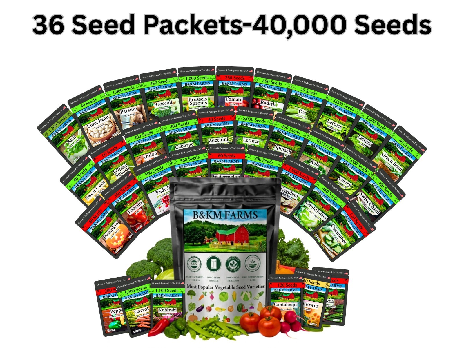 20-50 Variety Heirloom Vegetable Herb Seeds Kit 10000-50000 Bulk Garden Seed Lot