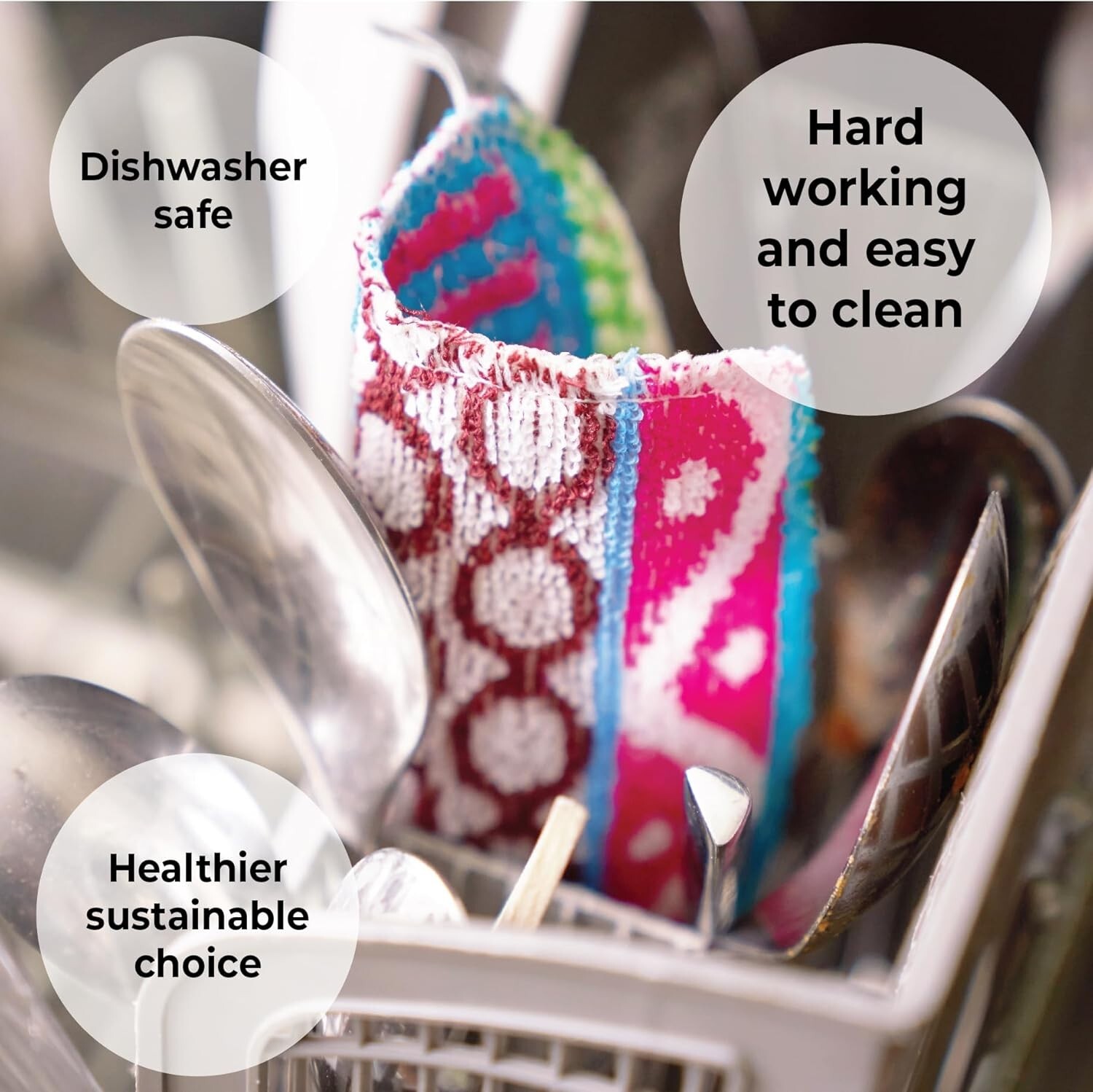 Dish Scrubber Cotton 4-Pack Reusable Non-Scratching Eco-Friendly Kitchen Clean