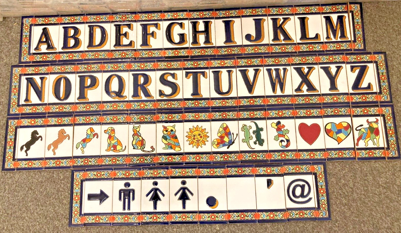 House Number Letter Spanish Hand Painted Ceramic Tile 11 x 5.5cm Frames Dog Cat
