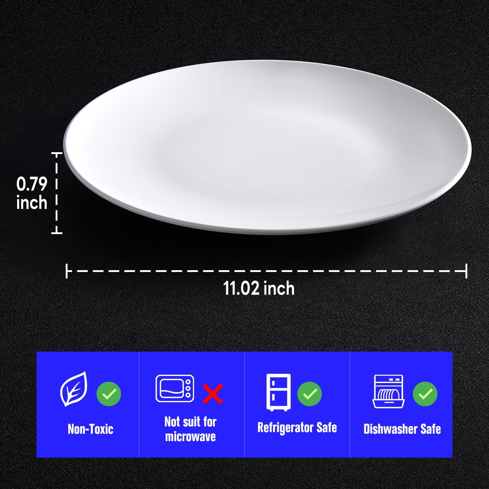 Plates 11inch Melamine Dinner Plates Round White Durable Dishes Set of 8 for …