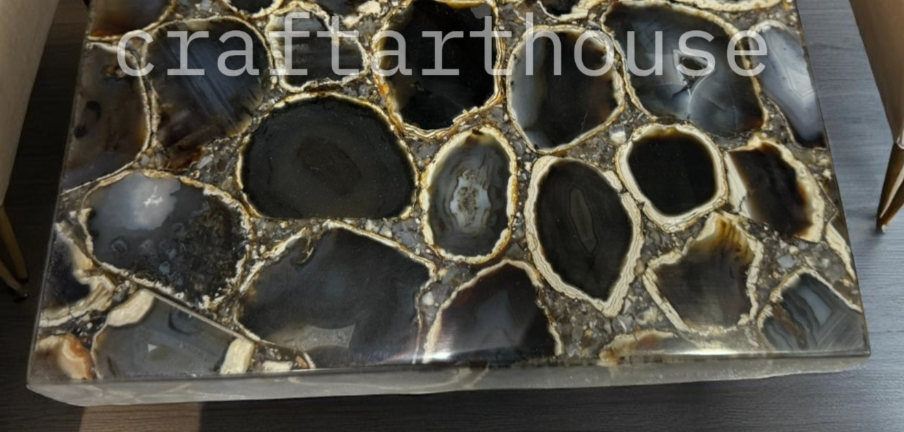 15″ Agate Stone Square Top Table Crystal Sofa Centerpiece Custom Furniture Decor