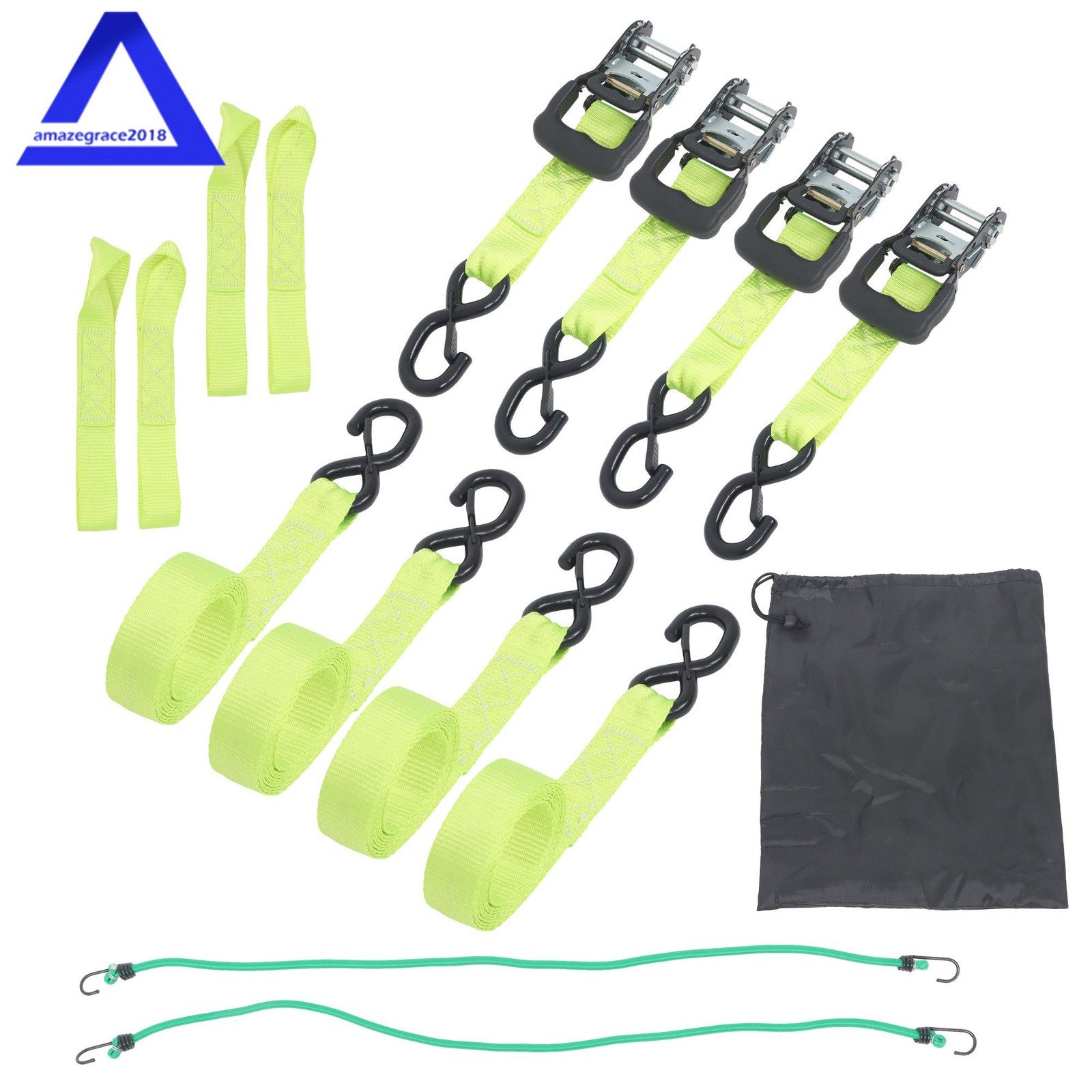 4Pack 1.6″ × 8 Feet Heavy Duty Tie Downs 5208Lbs Ratchet Straps W/ S Hook Green