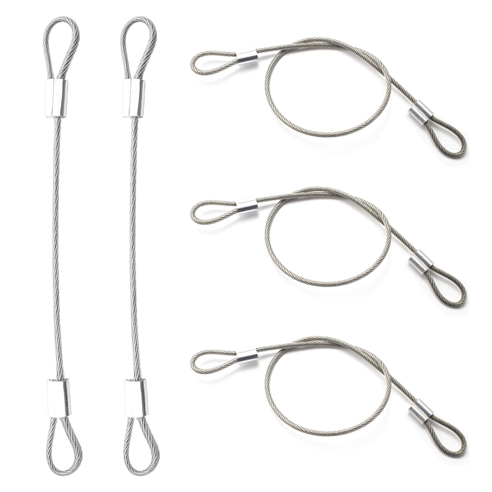 Stainless Steel Cable with Loops, Vinyl Coated Wire Rope 5 PCS, Silver