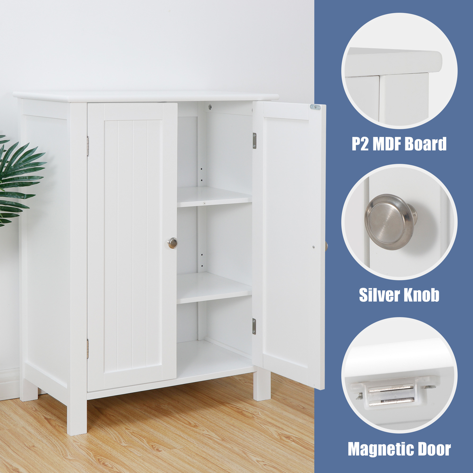 Bathroom Floor Storage Cabinet with 2 Adjustable Shelf Free Standing Kitchen