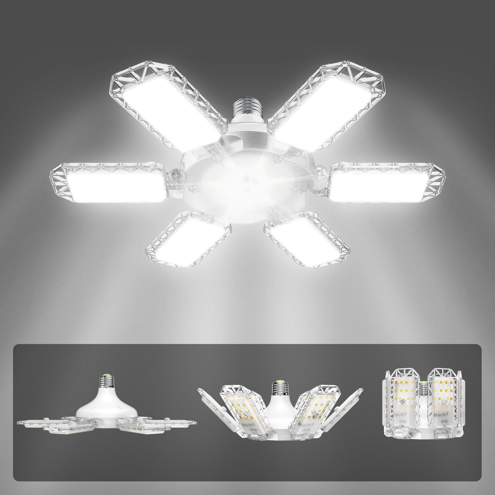 300/600W LED Garage Light Deformable Super Bright Work Shop Ceiling Light Bulb