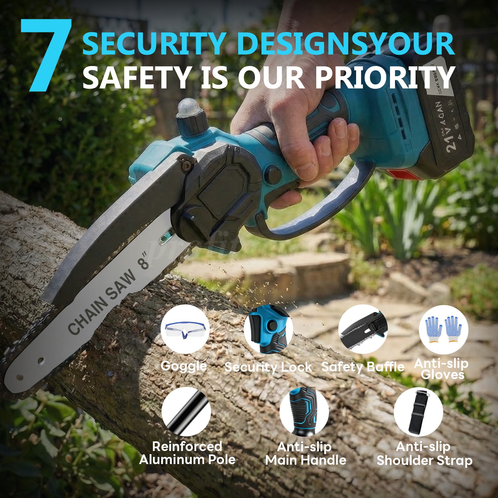 4-in-1 Cordless Pole Saw Electric Pruning Shears 8 Inch Mini Chainsaw 16Ft Reach