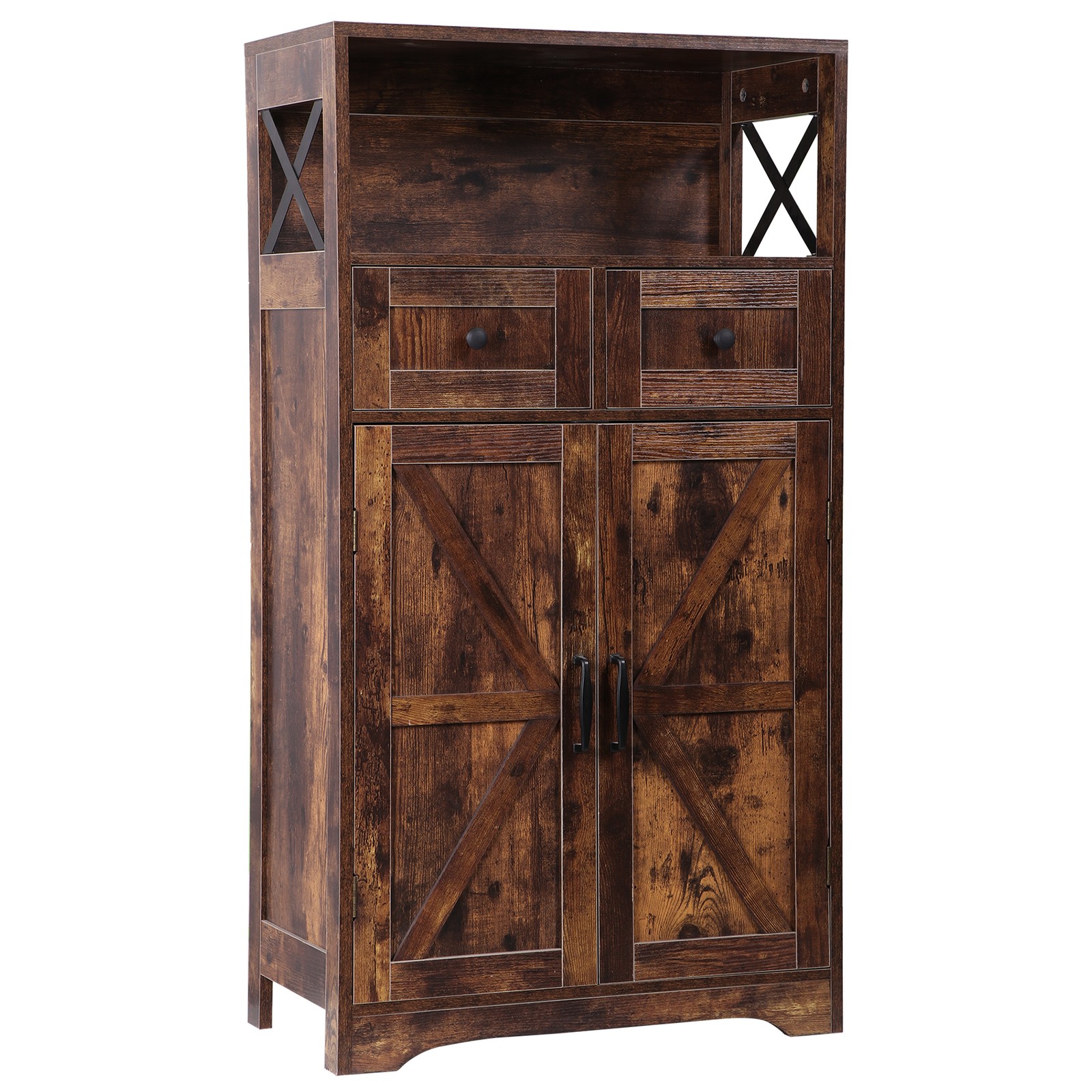 Brown Storage Cabinet with Doors & Drawers Freestanding Kitchen Pantry Cabinet