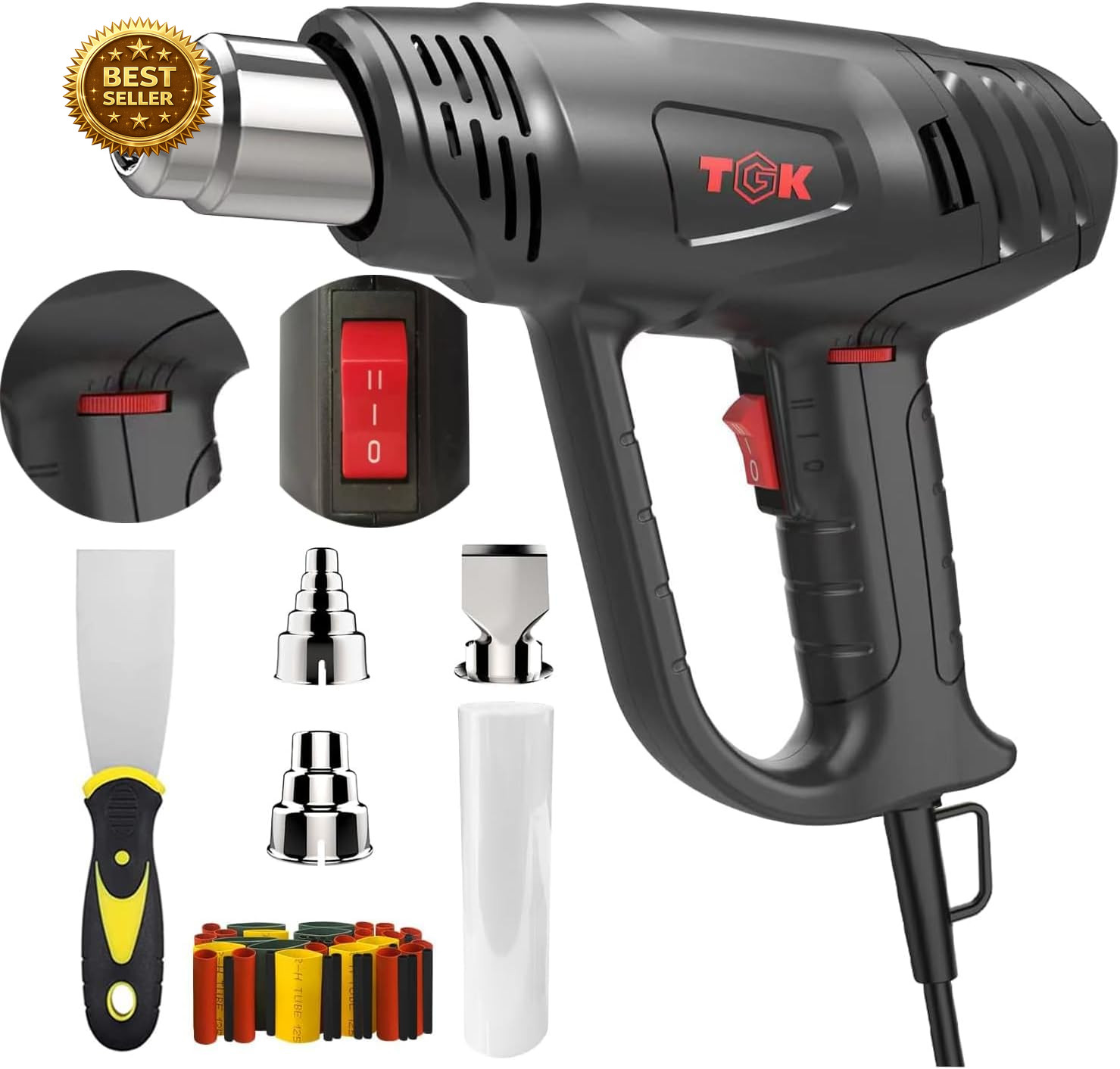 1800W Heat Gun Heavy Duty Hot Air Tool Kit Dual Temp Nozzles Paint Removal