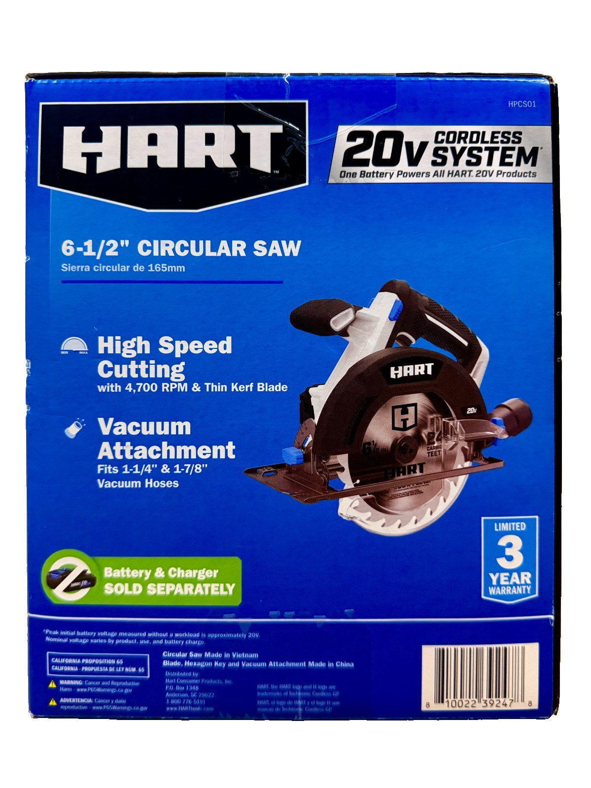 BRAND NEW HART Cordless High Speed Circular Saw 6-1/2” 20V Li-Ion “TOOL ONLY”