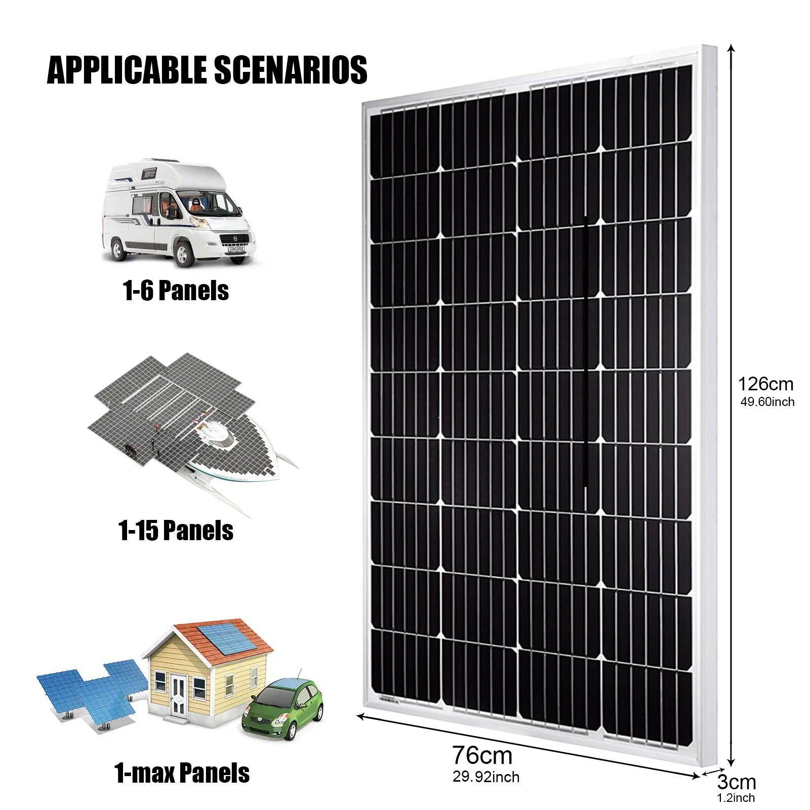 200W 12V Monocrystalline Solar Panel Kit Solar Module Off Grid PV Power Home RV