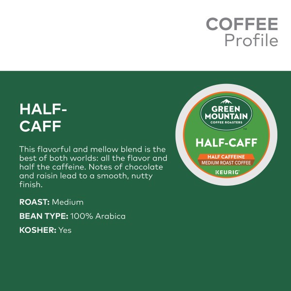 Green Mountain Coffee Roasters Half Caff Coffee, K-Cup Pods, Medium Roast, 24ct