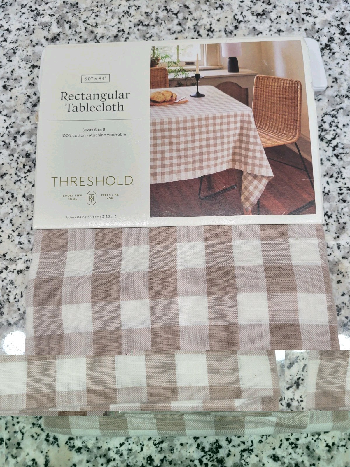 Threshold 60″ X 84″ Rectangular Tablecloth Checkered Neutral Colors New