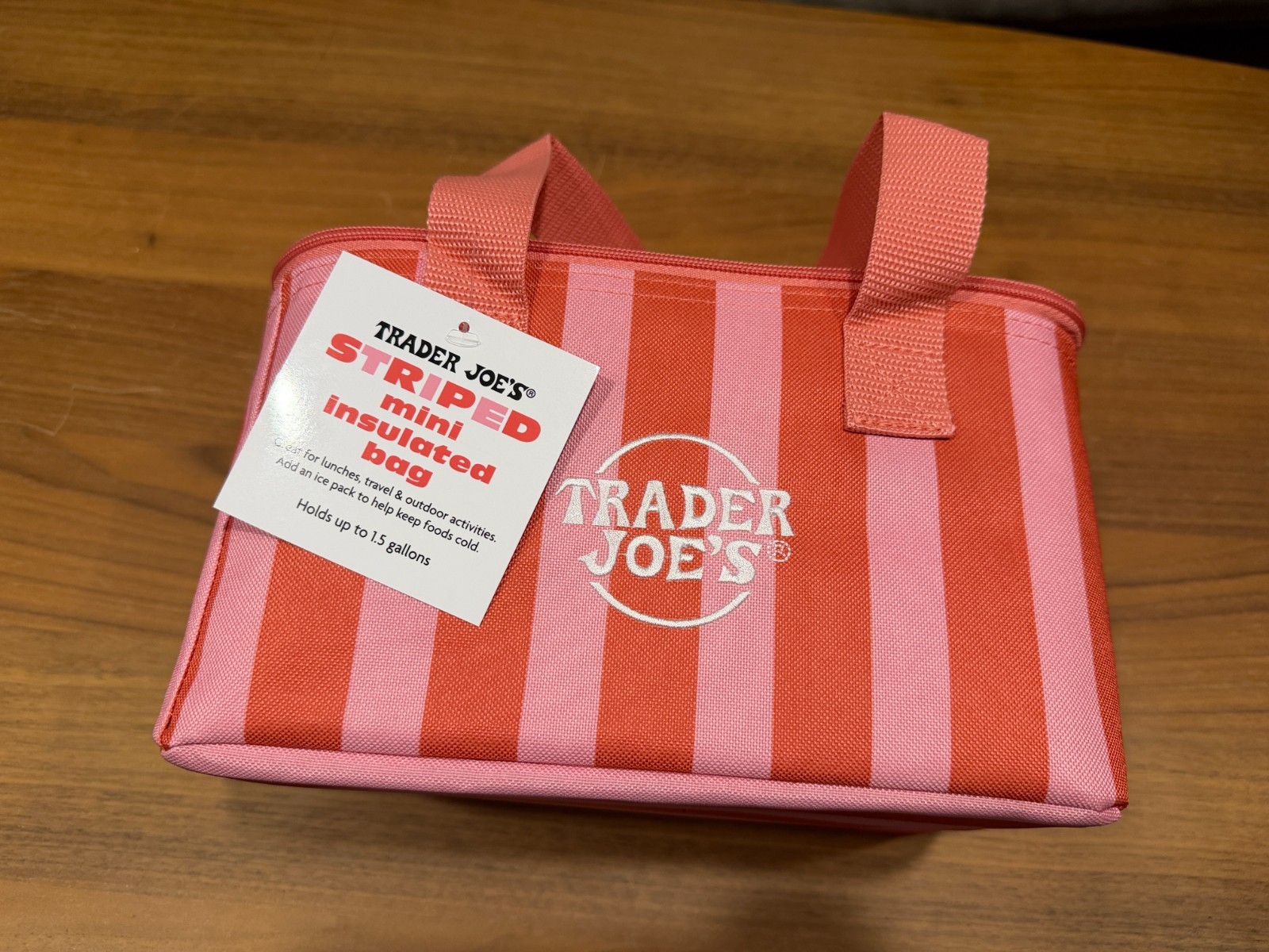 Trader Joe’s Mini Insulated Bag Striped Coral Pink Tote Summer 2026 New w/ Tags