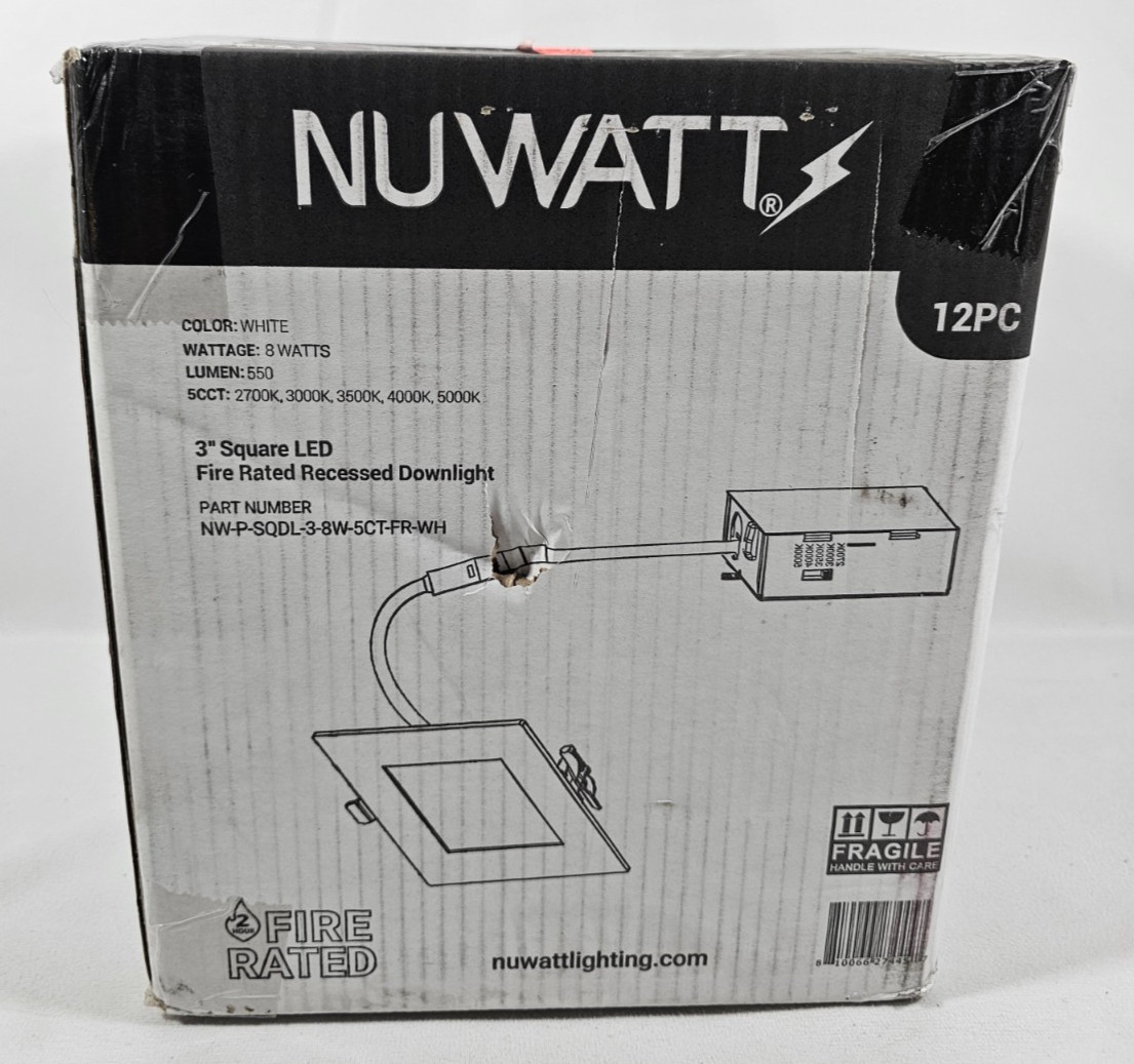 12x NUWATT 3 Inch Recessed Lights Square LED 2700K-5000K Dimmable 2 Hr FIRE Rate
