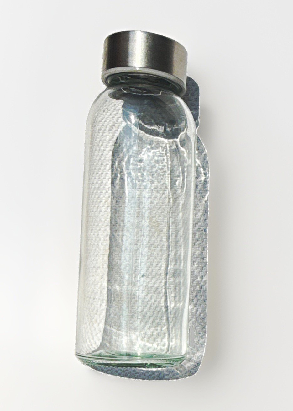 Clear Textured Glass Bottle 16 oz w/ Stainless Steel Screw Lid Reusable