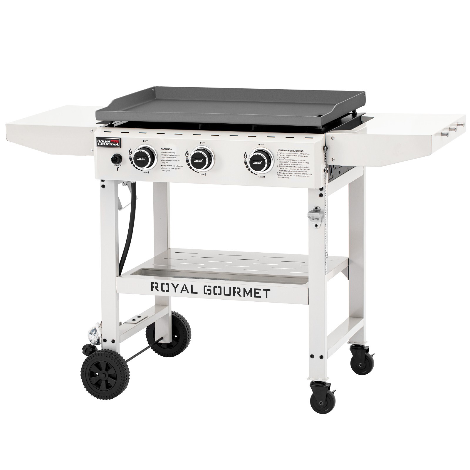 Royal Gourmet 28-Inch 3-Burner Propane Gas Griddle with Collapsible Side Shelves
