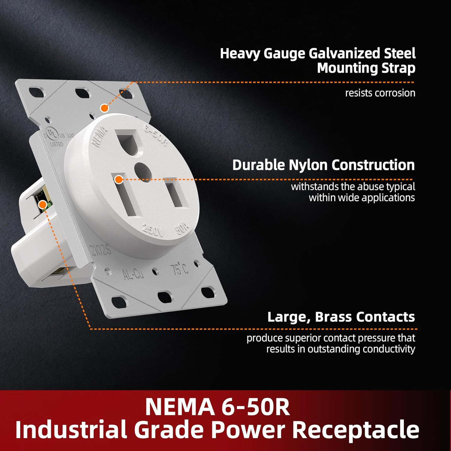 AIDA NEMA 6-50R Receptacle 50A 250V Female Outlet 50 Amp 250 Volts Heavy Duty In