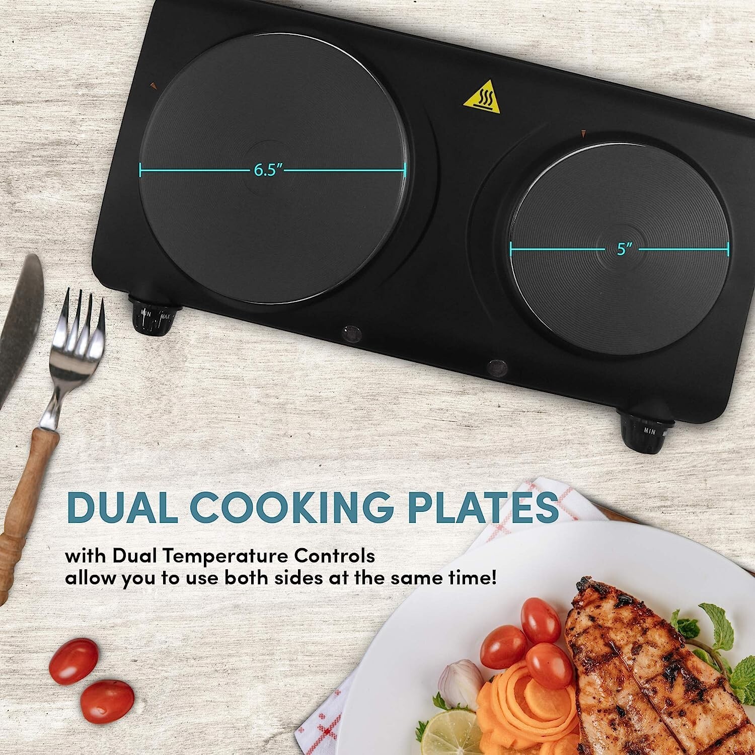 Portable Small Electric Stove Top 2 Burners Double Plate Cast Iron Countertop