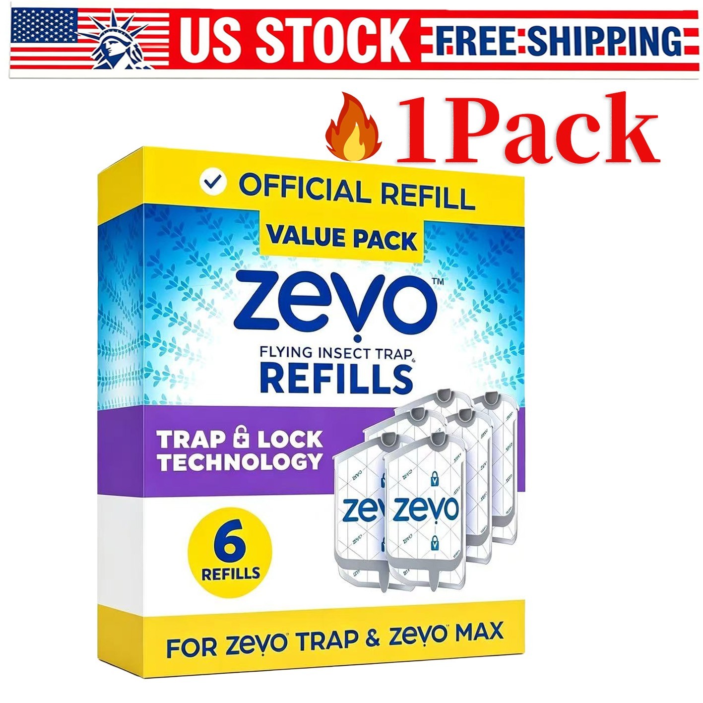 Zevo Flying Insect Trap Refill Cartridges -Easy to Use (6 Refill Cartridges)