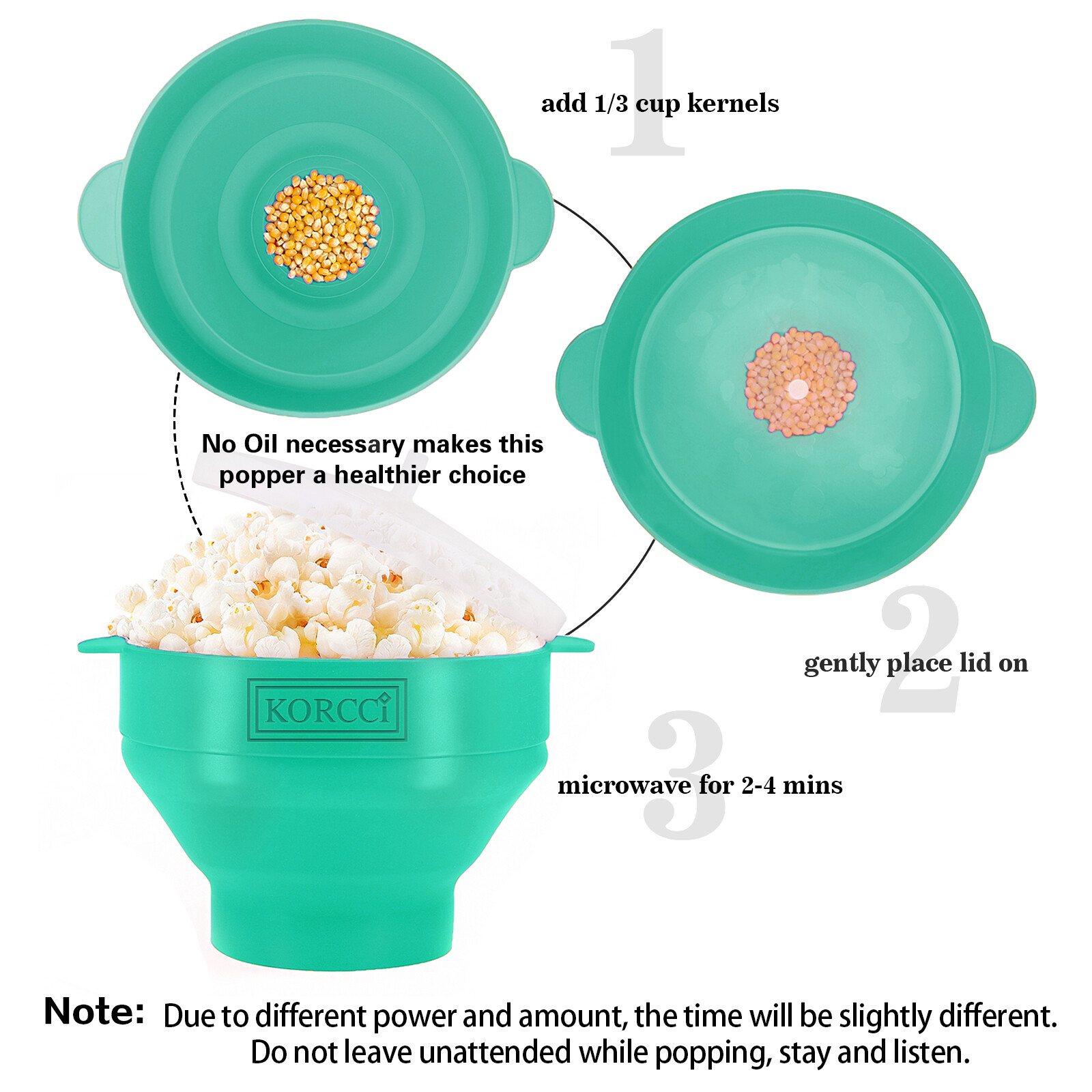 Collapsible Silicone Microwave Popcorn Popper Healthy Oil-Free Popcorn Maker