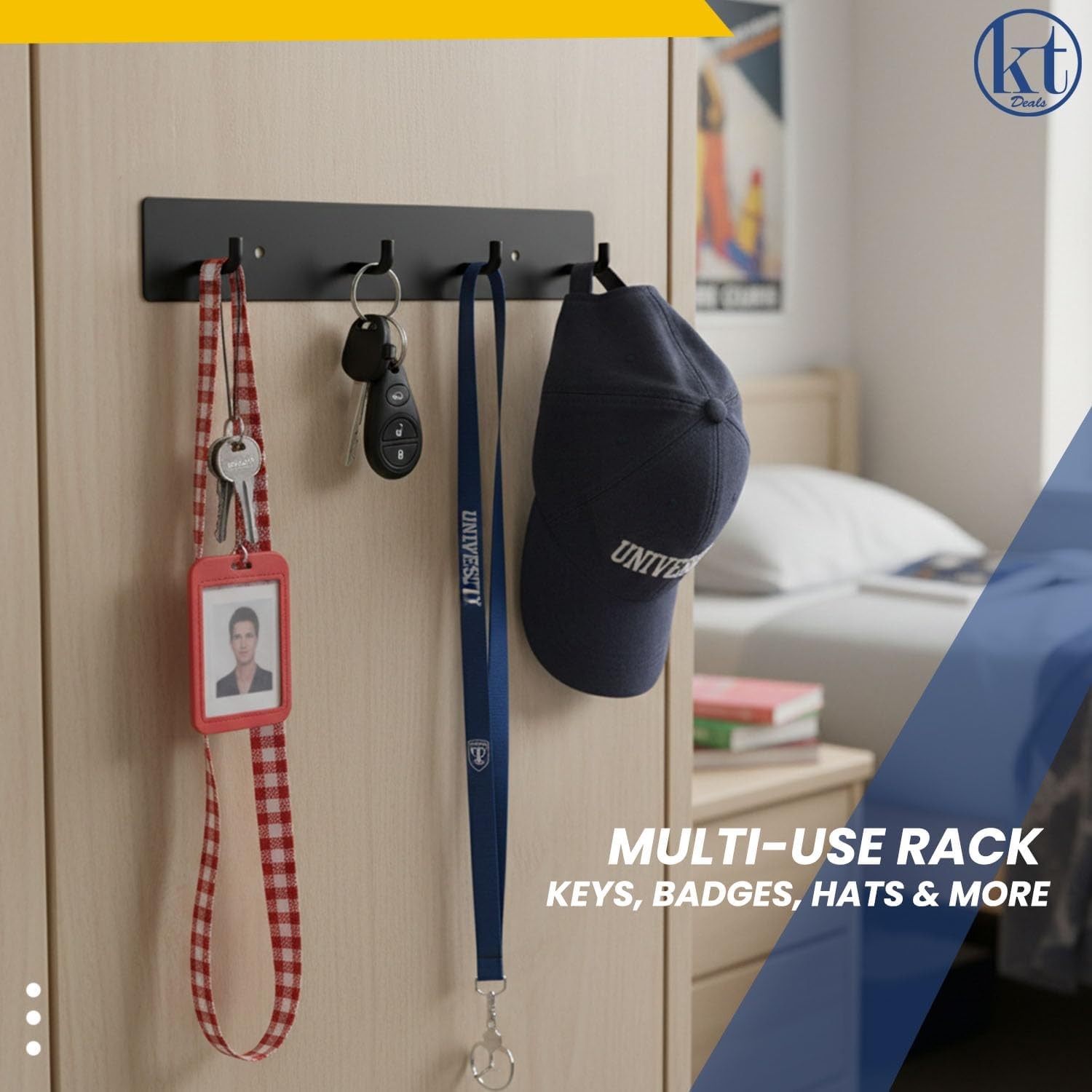 Key Holder Wall Mount Key Rack Hanging Keys Hanger Hooks Wall-Mounted Black Rail