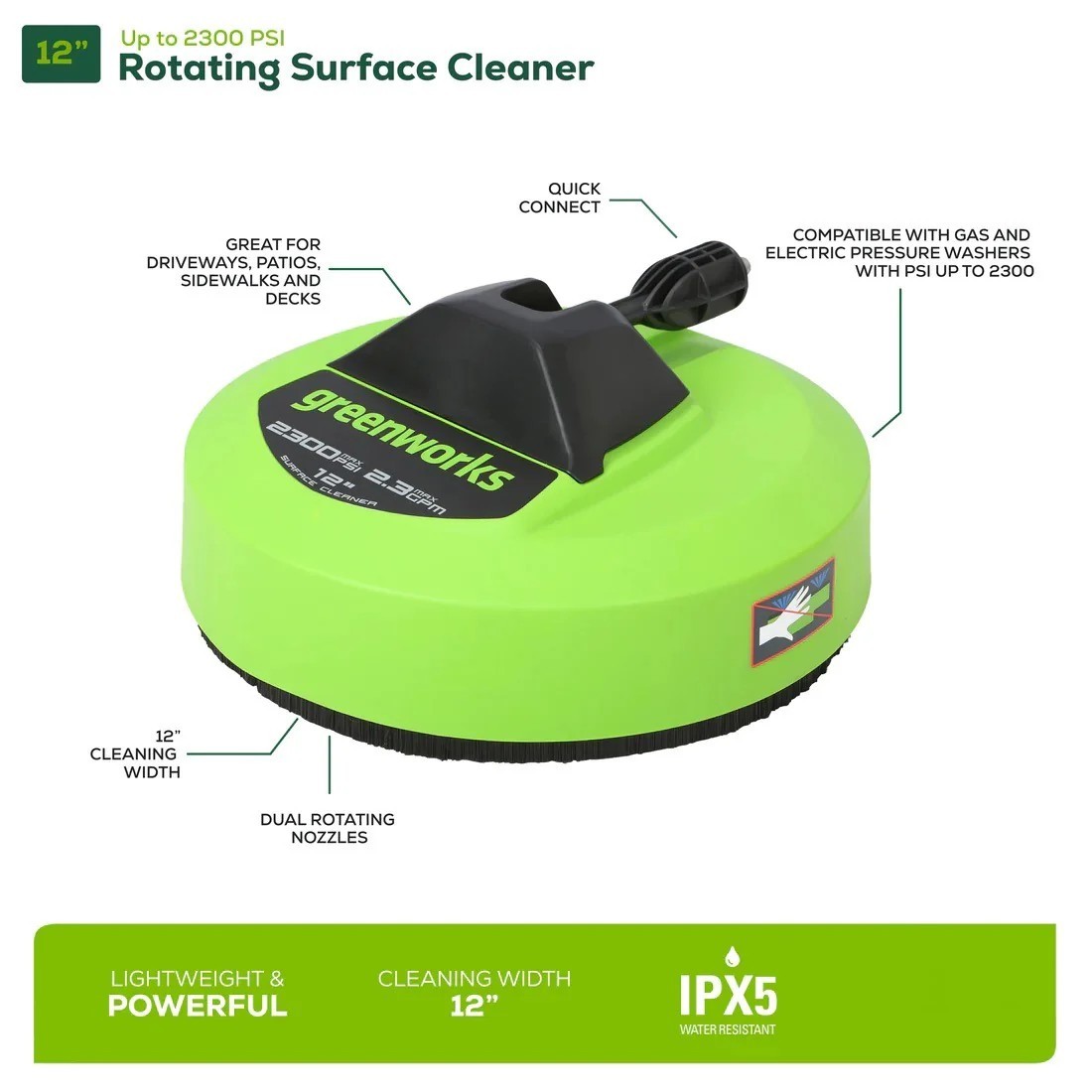 Greenworks 12 inch Rotating Surface Cleaner 2300 PSI SC120