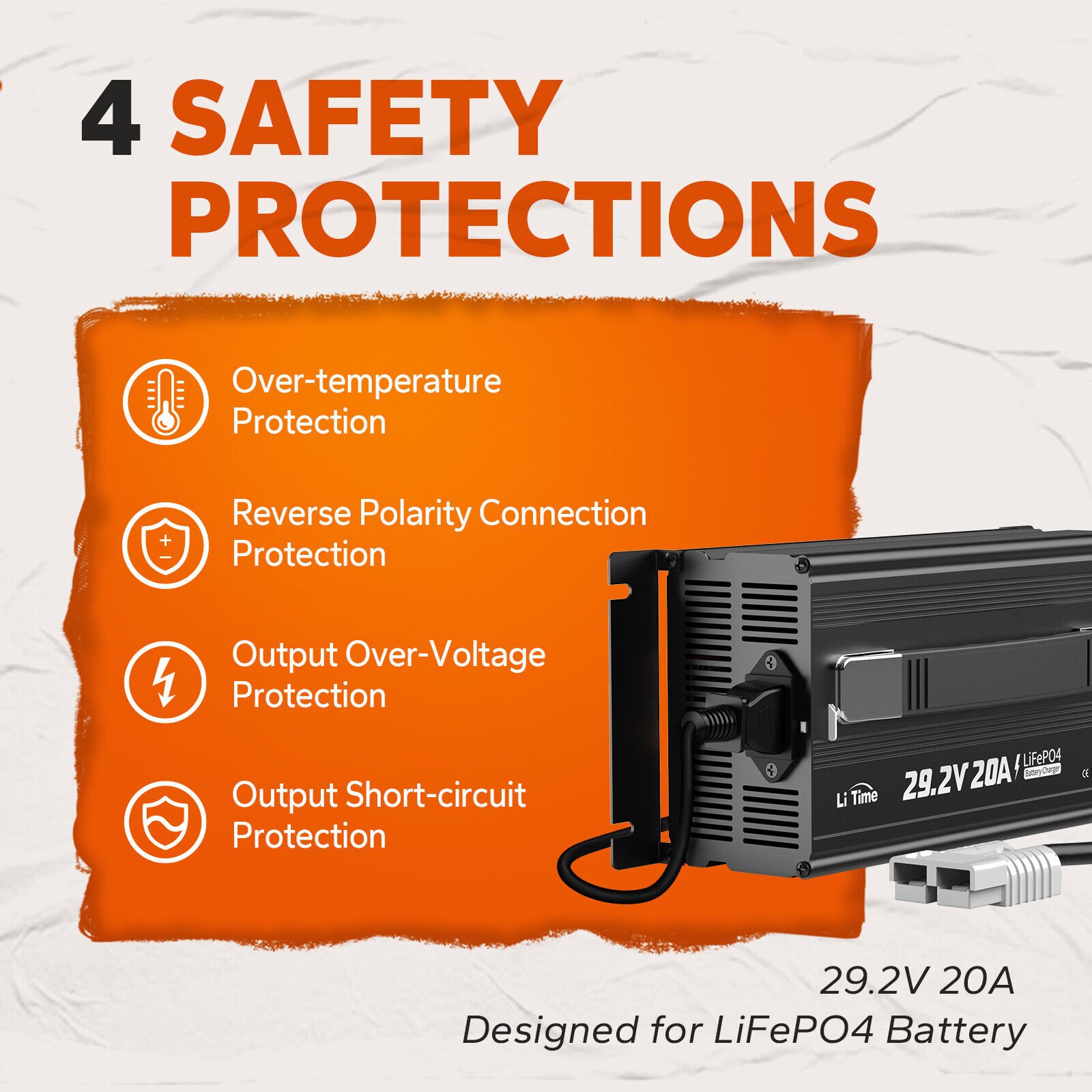 LiTime 29.2V 20A AC-DC Smart Charger for 24V Lithium LiFePO4 Battery-refurbished