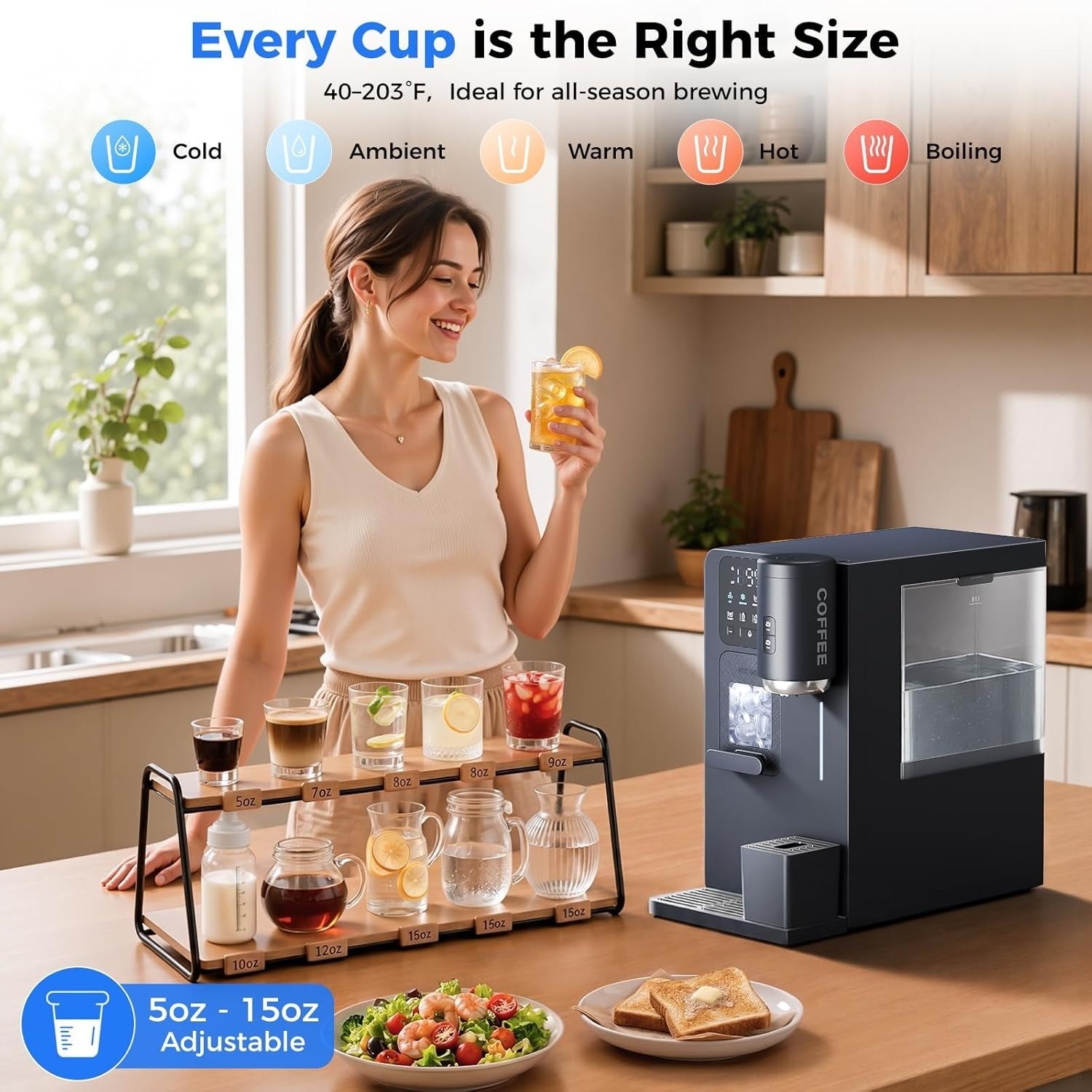 3-in-1 Water Dispenser with Ice Maker – Coffee Maker Countertop Bullet Ice Maker