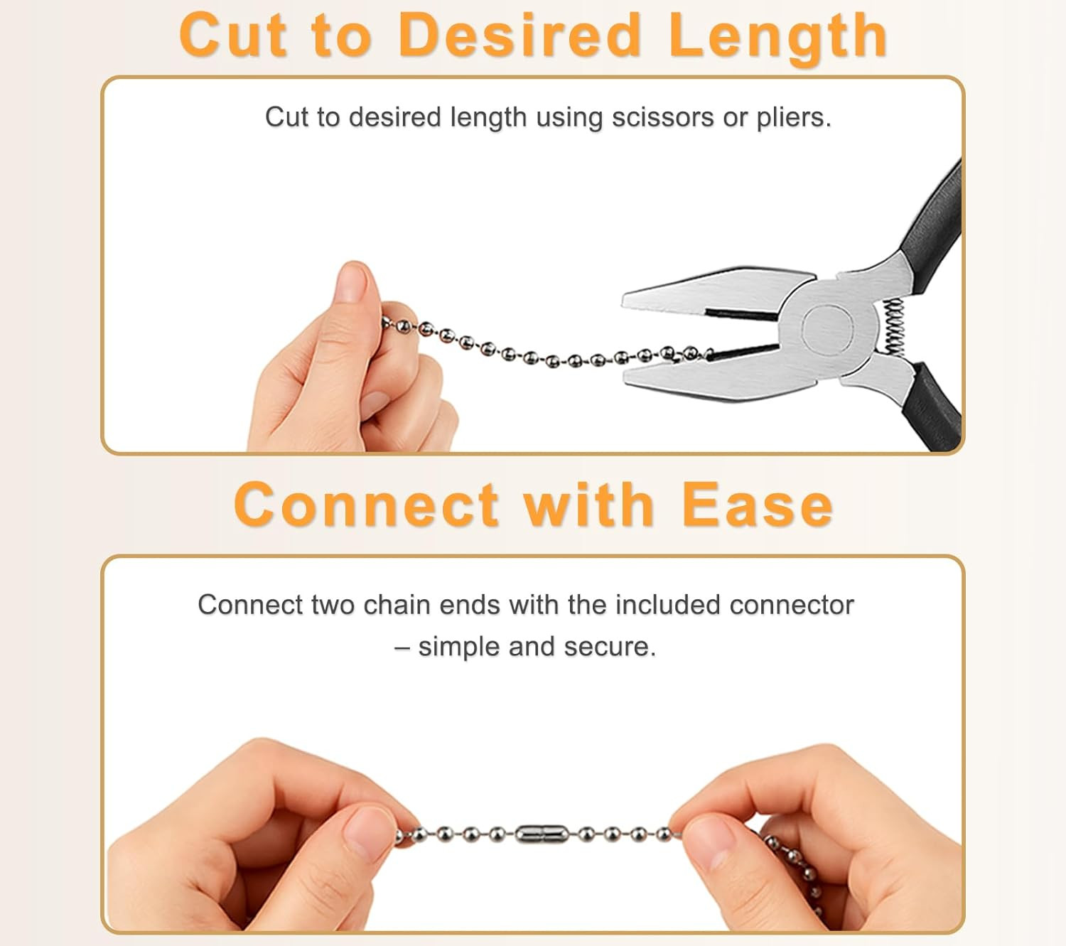 120in Stainless Steel Pull Chain Extender 3mm Ball Chain 12 Connectors Fan Light