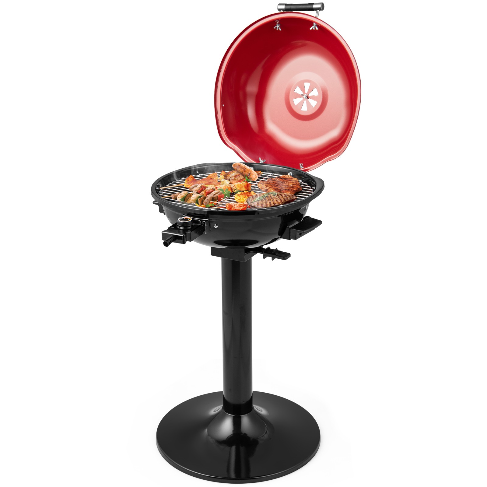 Portable 1600W Electric BBQ Grill w/ Temperature Control & Grease Collector Red