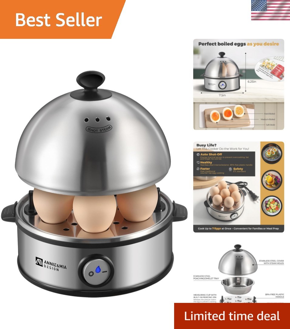 Electric Egg Cooker, All Stainless Steel 7 Egg Capacity egg boiler, 360W, Har…