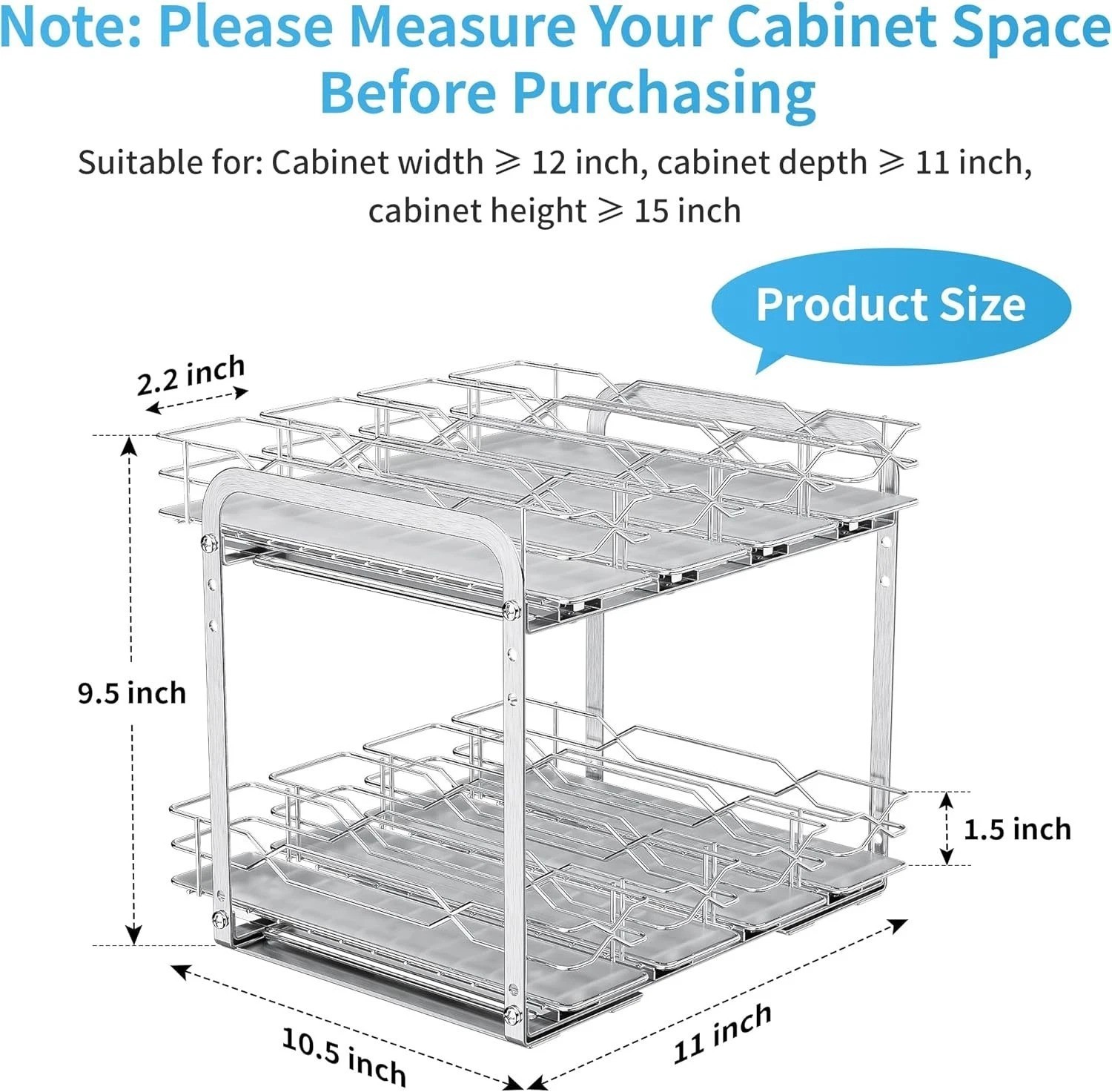 Heavy Duty Chrome Spice Rack Organizer – 2 Tier Pull Out Cabinet Storage, 11″W
