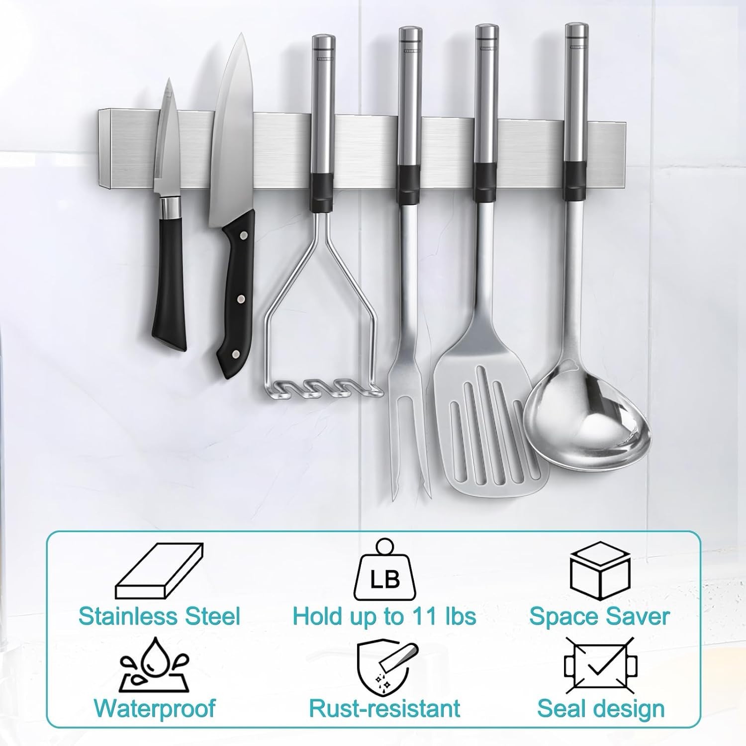 Magnetic Knife Holder for Wall, No Drilling Magnetic Knife Strip Adhesive Knife