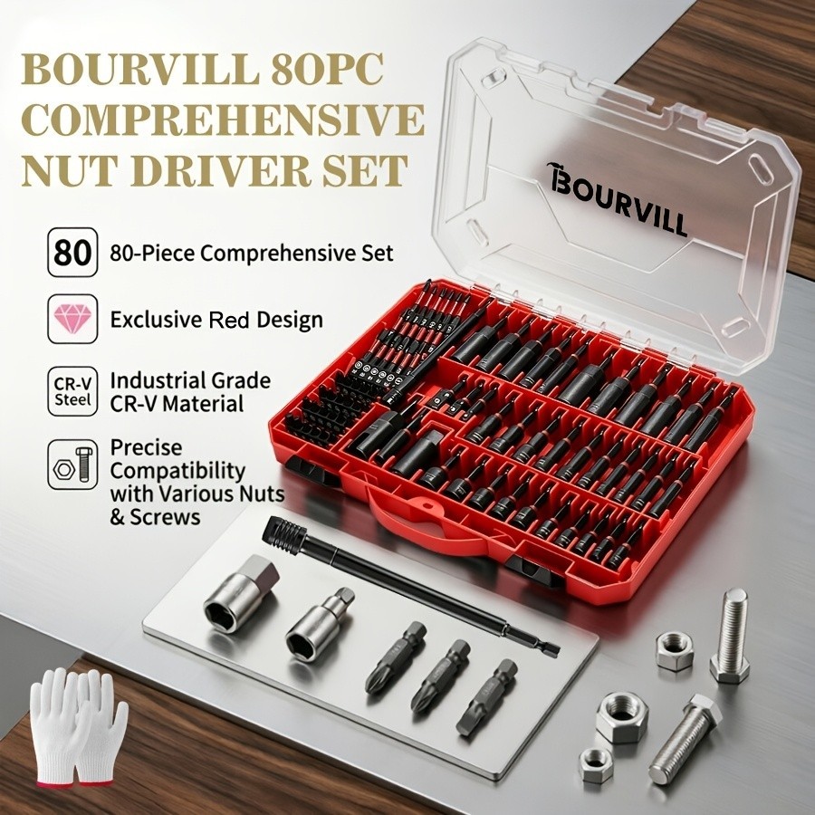 BOURVILL 80pcs High-quality Magnetic Impact Screwdriver Set, Including Metric An