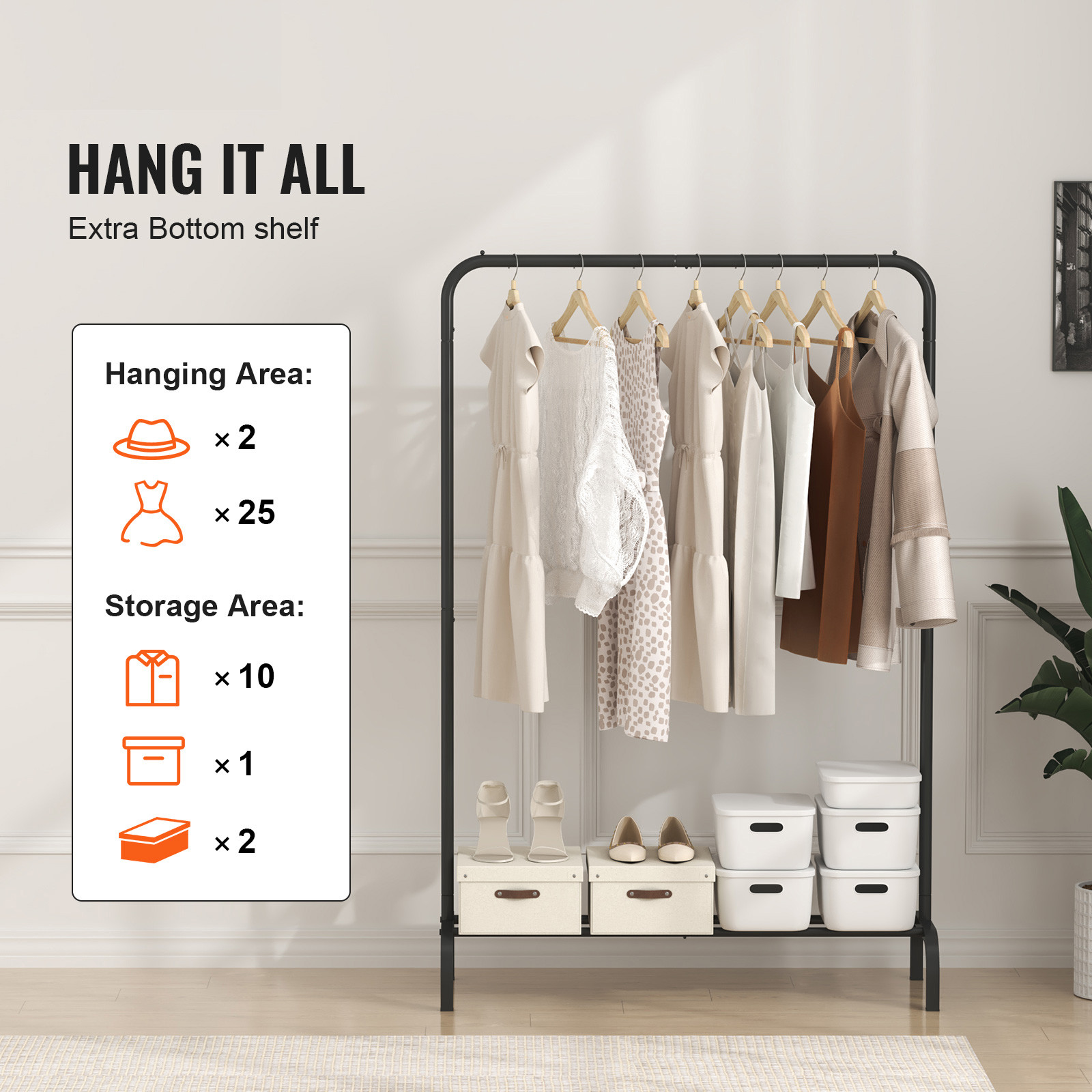 VEVOR Clothes Rack Heavy Duty Clothing Garment Rack with Hanging Rod Bedroom