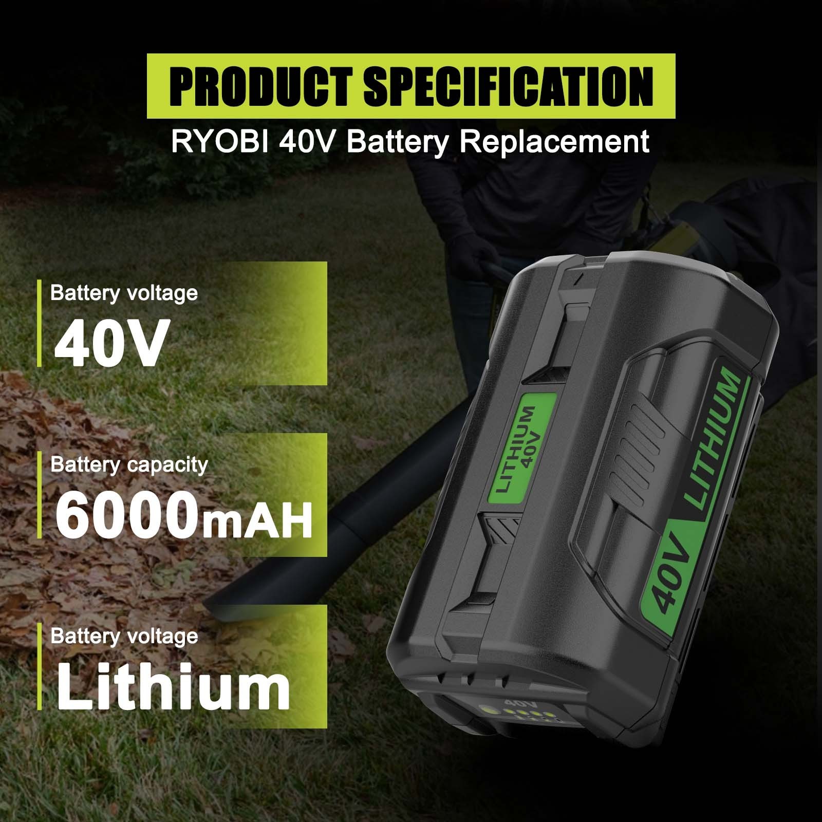 2Pack 40V 6.0Ah Battery for Ryobi 40 Volt Fast Charger OP40601 OP4040 OP401