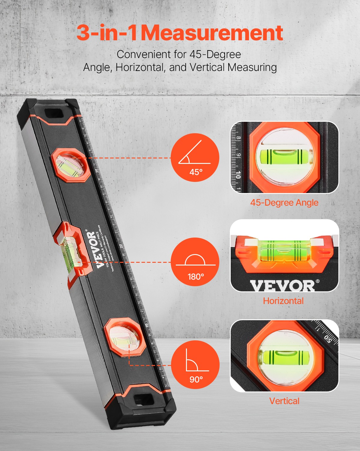 VEVOR 4PCS Torpedo Level 48/24/16/10 Inch Aluminum Alloy with Bubble Vials