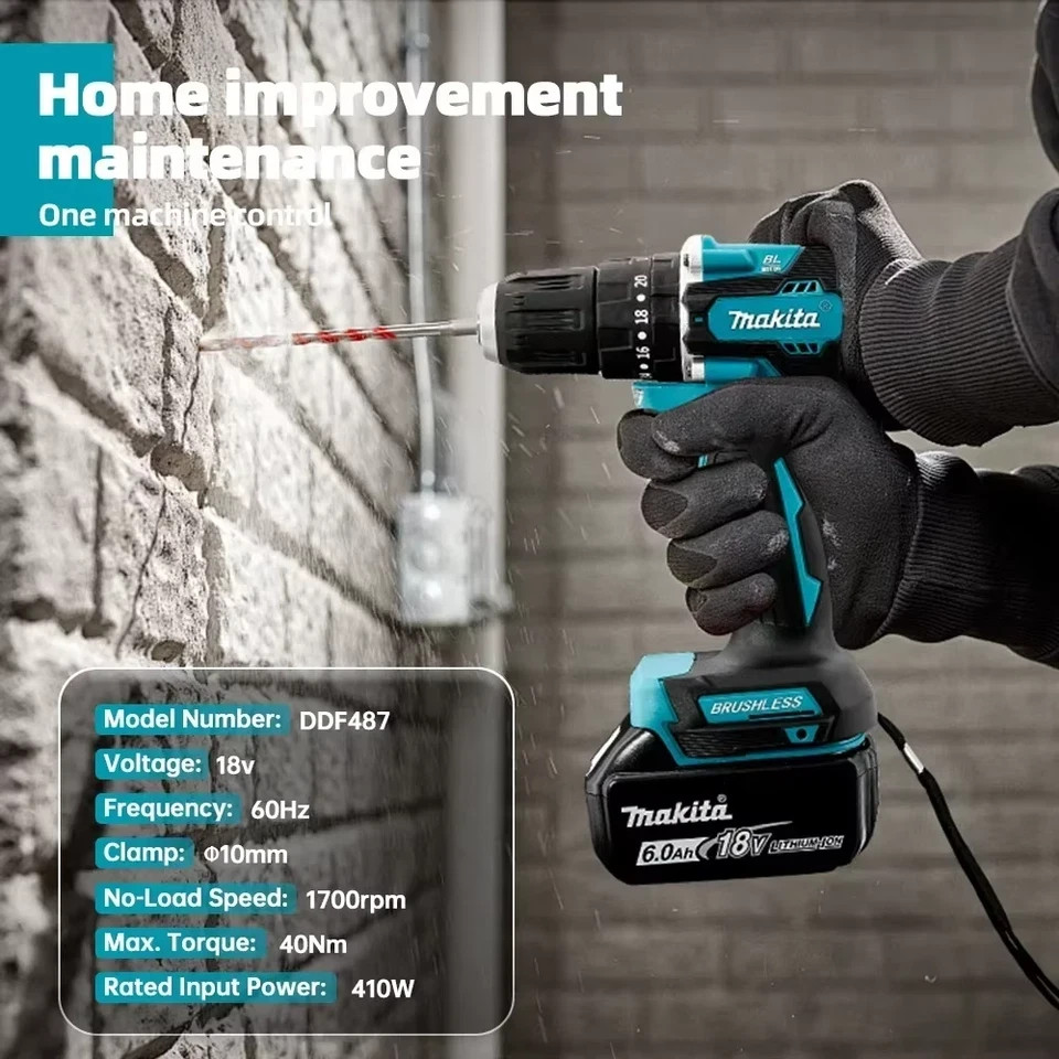 Makita Original DDF487 Cordless Driver Drill 18V Brushless Electric Impact Screw