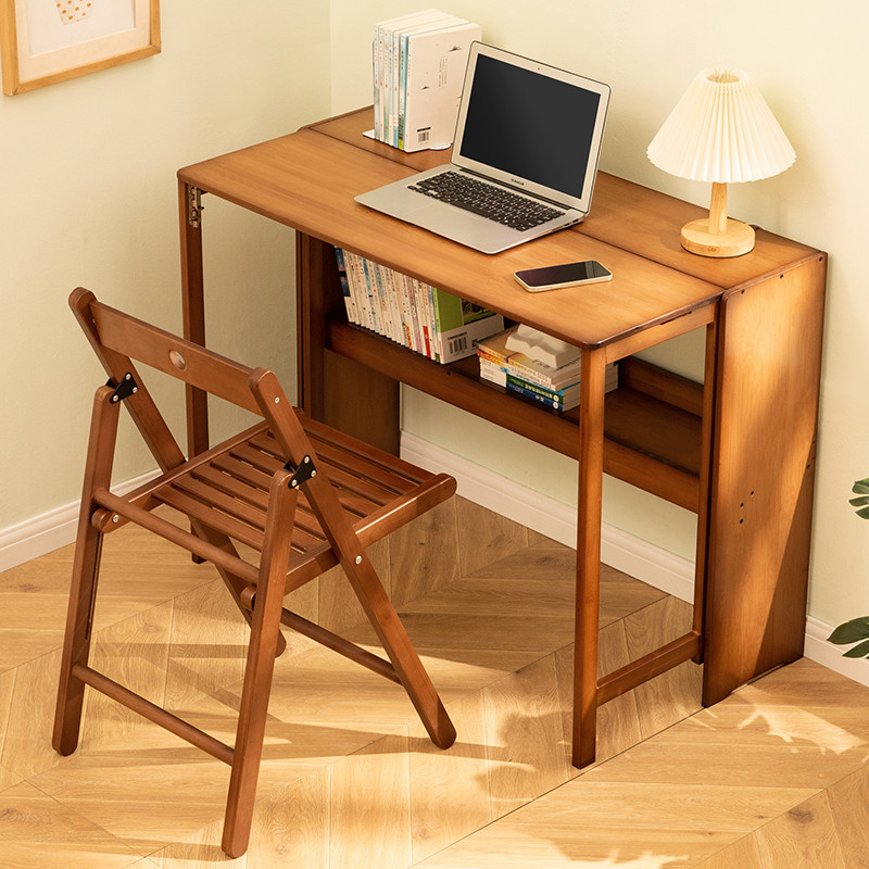 Modern Bamboo Folding Desk Storage Computer Desk Home Office Gaming Study Table