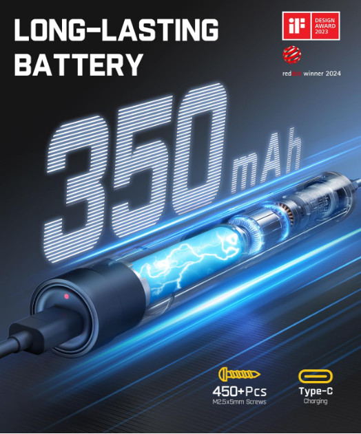 Destornillador eléctrico 3.7V, set de precisión mini (5/32”): 50 puntas magnéti