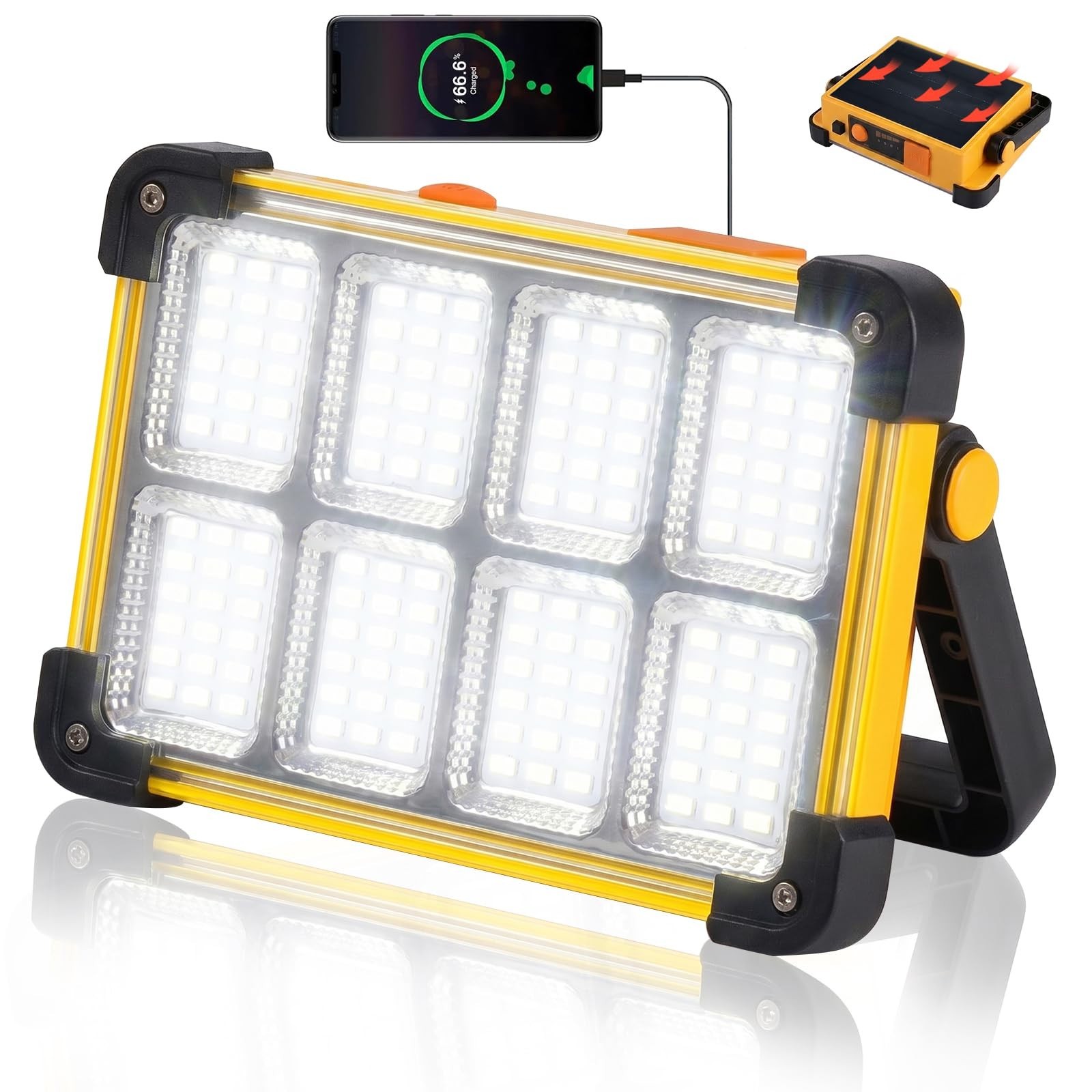 120W LED Solar Flood Light, 10000LM Portable Work Light, 4 Modes, IP65 Waterproo
