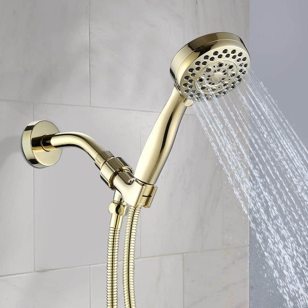 3.5 in. Wall Mount Handheld Shower Head with Hose in Polished Golden