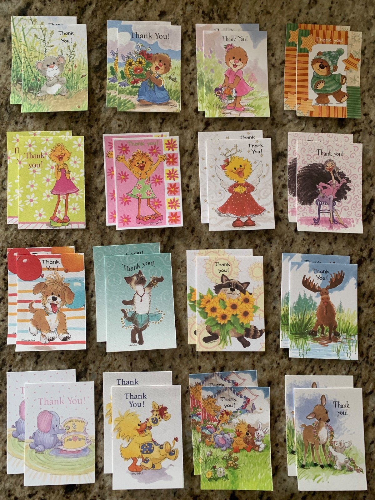 Suzy’s Zoo greeting cards lot: 32 Thank You cards without envelopes.